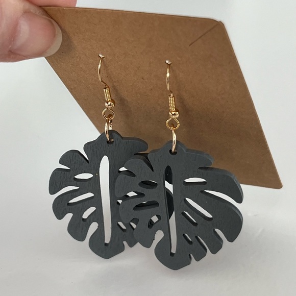 PALM EARRINGS | Wood | Gray | NWT - Picture 3 of 6